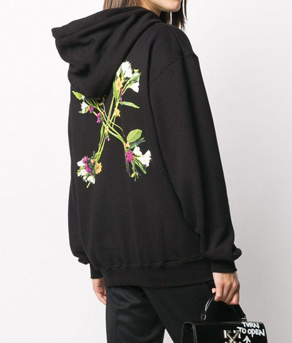 OFF WHITE Floral Arrows Logo Black Hoodie for Women