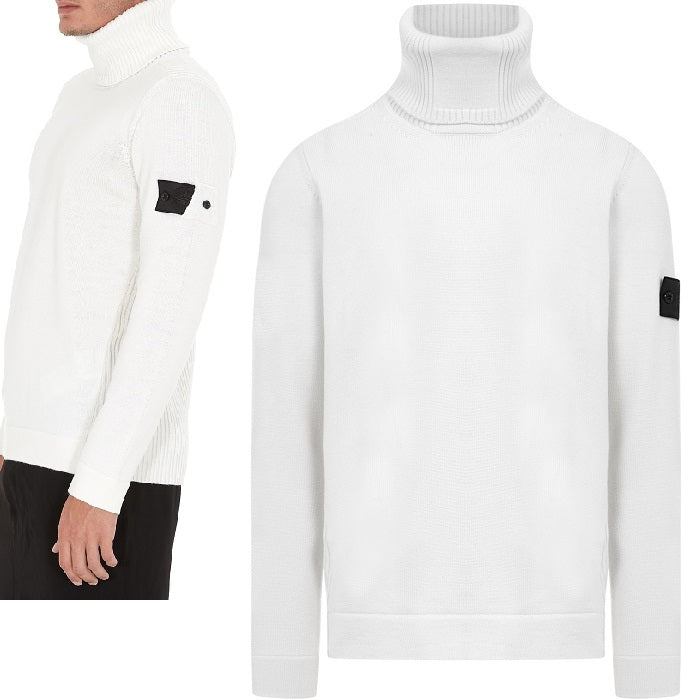 STONE ISLAND Wool Turtleneck White Men's T-Shirt