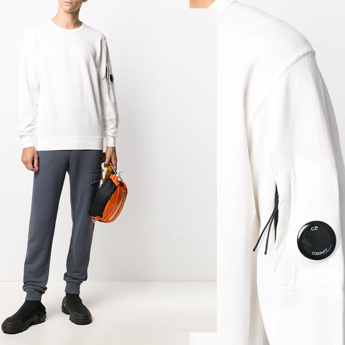 CP Company Men's Lens Sleeve Crewneck Sweatshirt White/Black 09CMSS001A