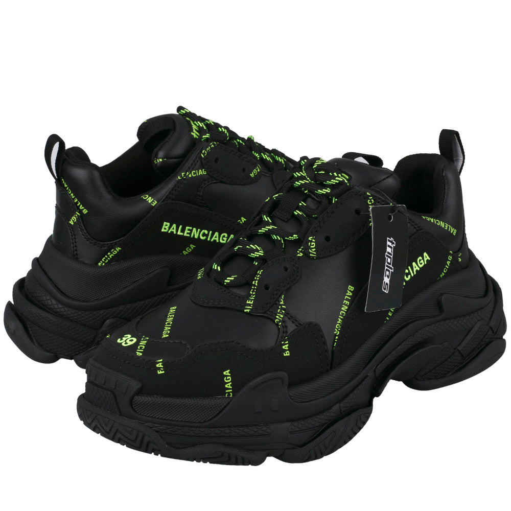 BALENCIAGA Triple S Low-Top Sneakers Black/White Mesh Leather