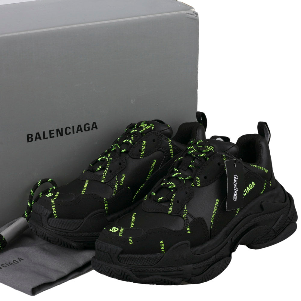 BALENCIAGA Triple S Low-Top Sneakers Black/White Mesh Leather