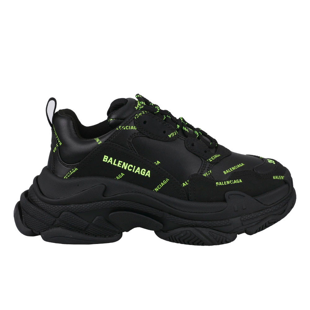 BALENCIAGA Triple S Low-Top Sneakers Black/White Mesh Leather
