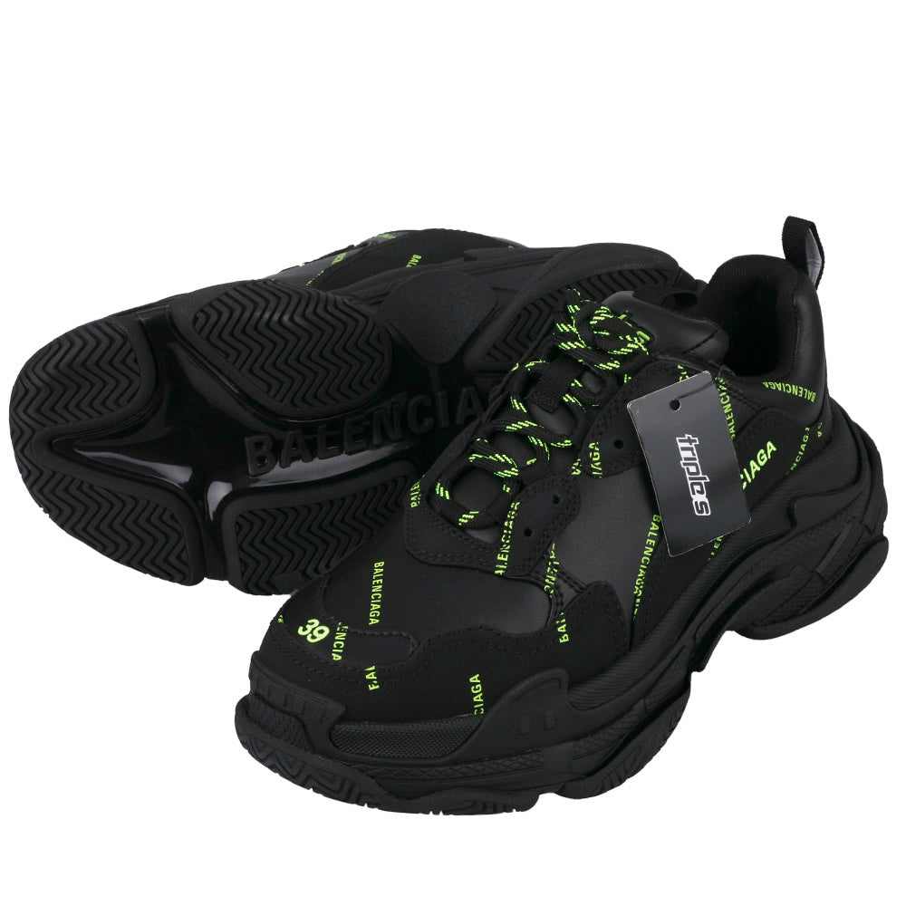 BALENCIAGA Triple S Low-Top Sneakers Black/White Mesh Leather