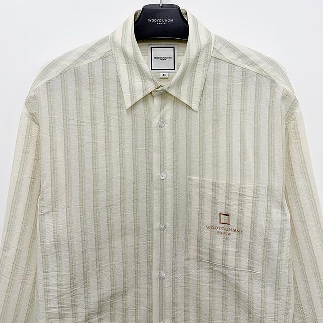 WOOYOUNGMI Logo Cotton Stripe Long Sleeve Shirt W261SH06 826M
