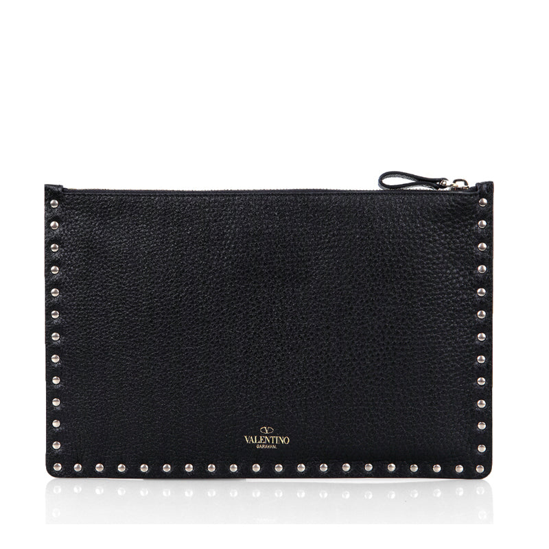 VALENTINO Rockstud Leather Clutch Black Women’s