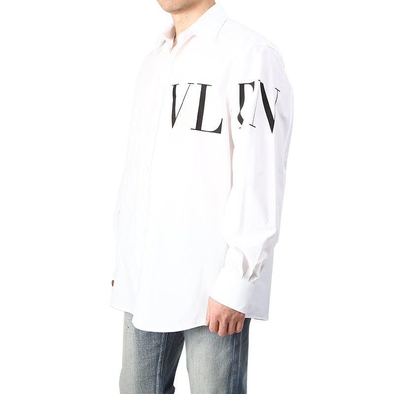 VALENTINO VLTN Logo Long-Sleeve Shirt White Cotton Men