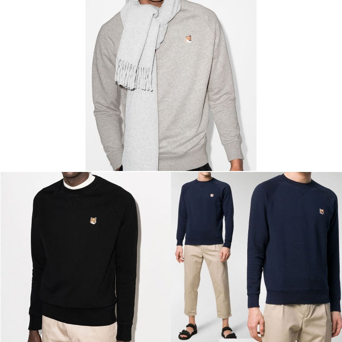 Maison Kitsune Men's Fox Head Patch Crewneck Sweatshirt AM00303 KM0001
