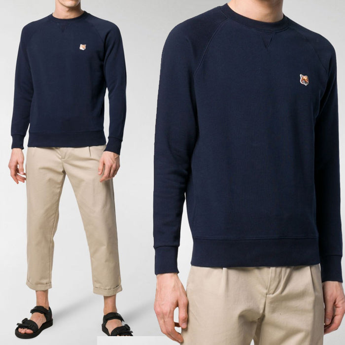 Maison Kitsune Men's Fox Head Patch Crewneck Sweatshirt AM00303 KM0001
