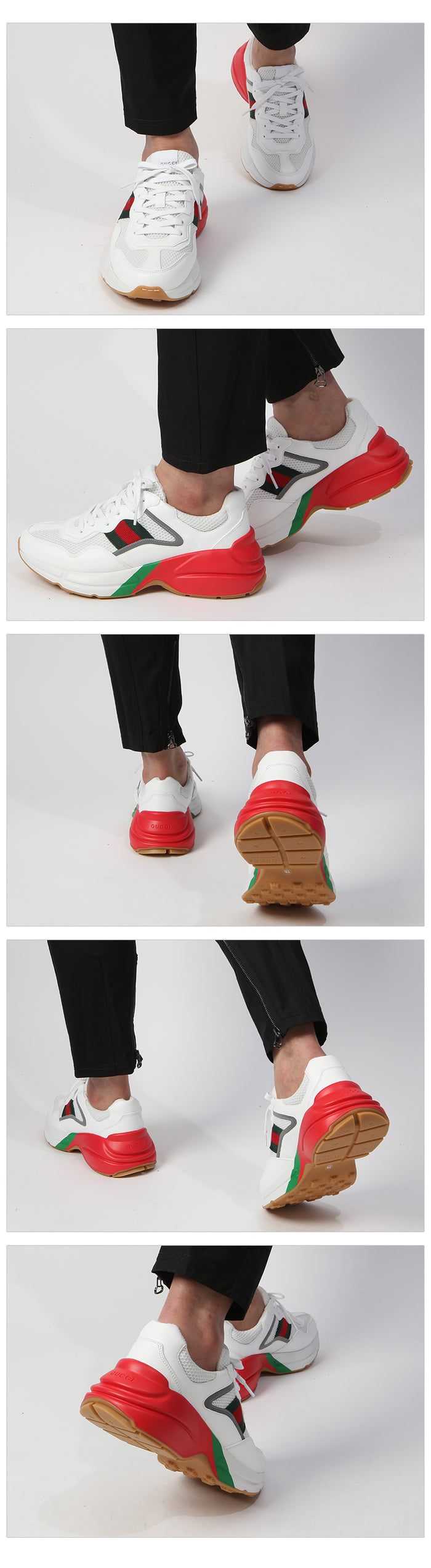 GUCCI Web Rhyton Low-Top Sneakers White Leather Men’s