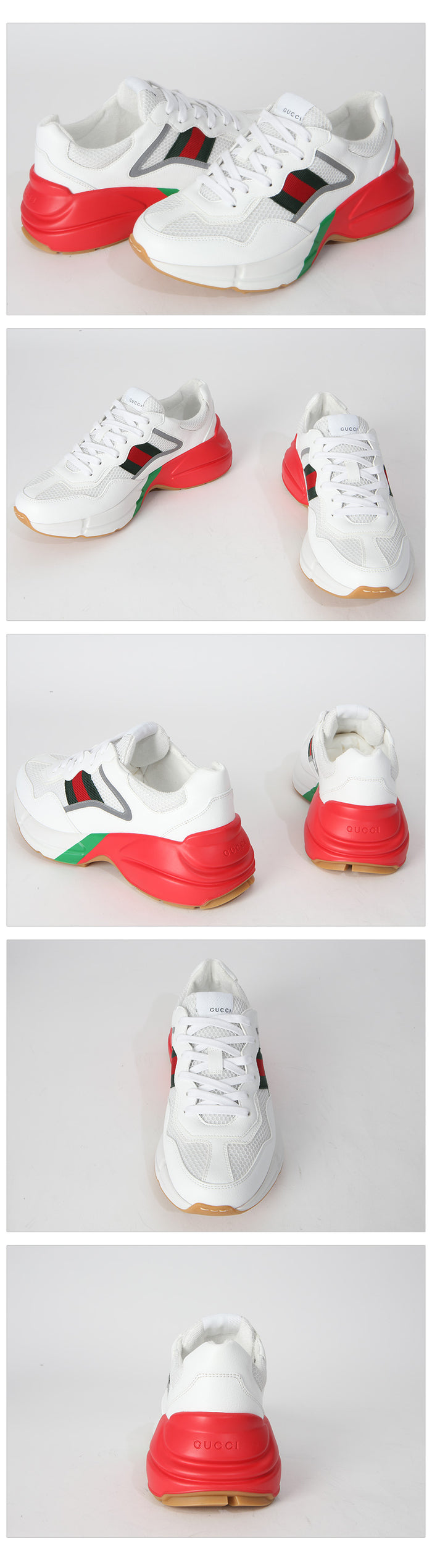GUCCI Web Rhyton Low-Top Sneakers White Leather Men’s
