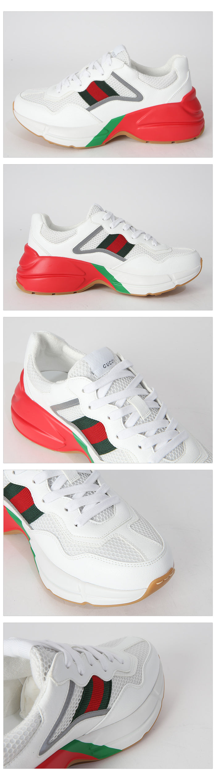 GUCCI Web Rhyton Low-Top Sneakers White Leather Men’s