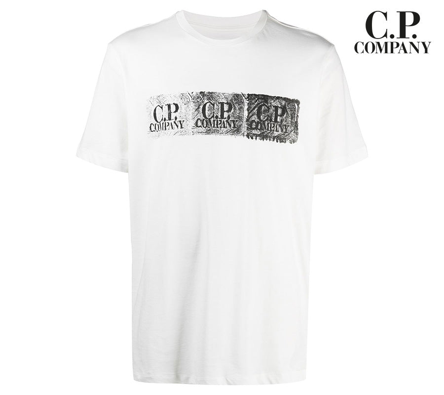 CP Company Men's Stamp Logo Print Short Sleeve T-Shirt White 10CMTS200A 006011W