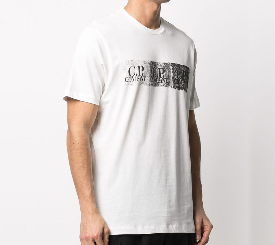 CP Company Men's Stamp Logo Print Short Sleeve T-Shirt White 10CMTS200A 006011W