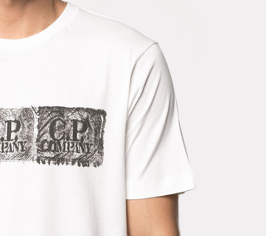 CP Company Men's Stamp Logo Print Short Sleeve T-Shirt White 10CMTS200A 006011W