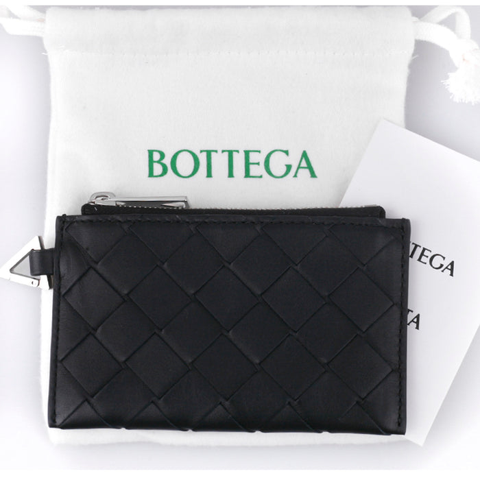 Bottega Veneta Black Leather Card Holder Keyring Wallet