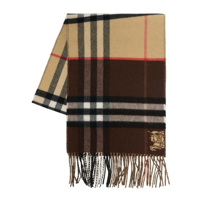 BURBERRY Contrast Check Cashmere Scarf Beige Brown 8117705