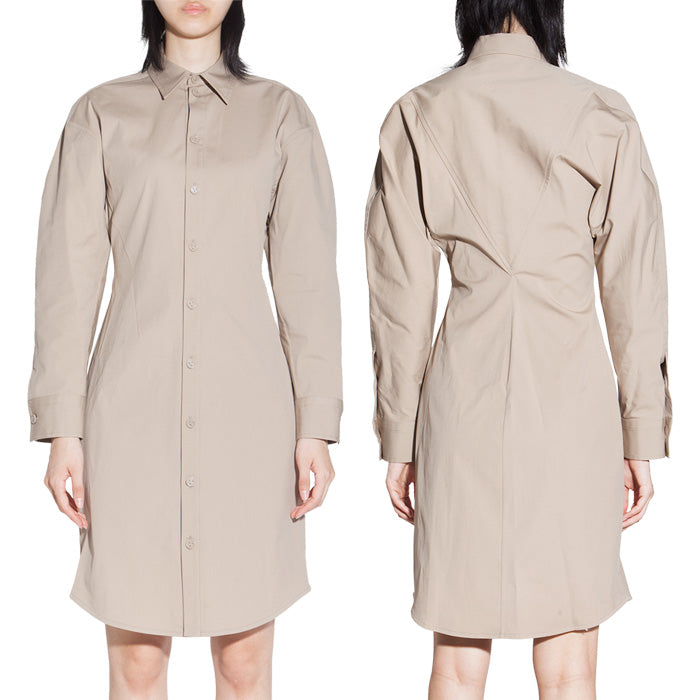 Bottega Veneta Cotton Shirt Dress Midi Beige