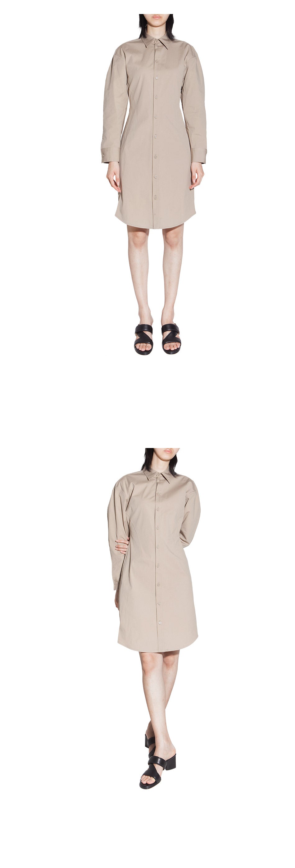 Bottega Veneta Cotton Shirt Dress Midi Beige
