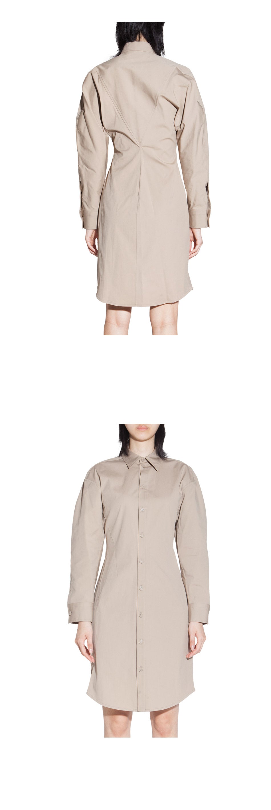 Bottega Veneta Cotton Shirt Dress Midi Beige