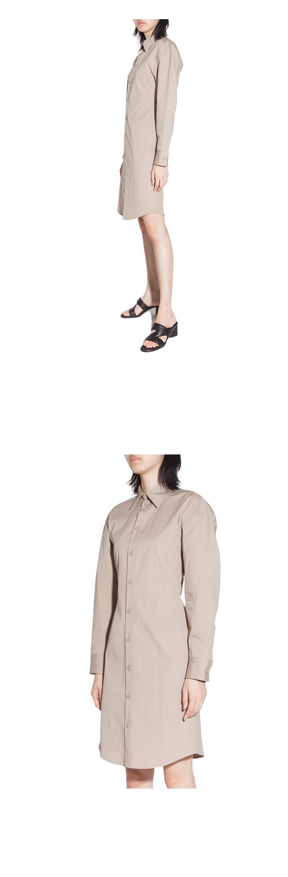 Bottega Veneta Cotton Shirt Dress Midi Beige