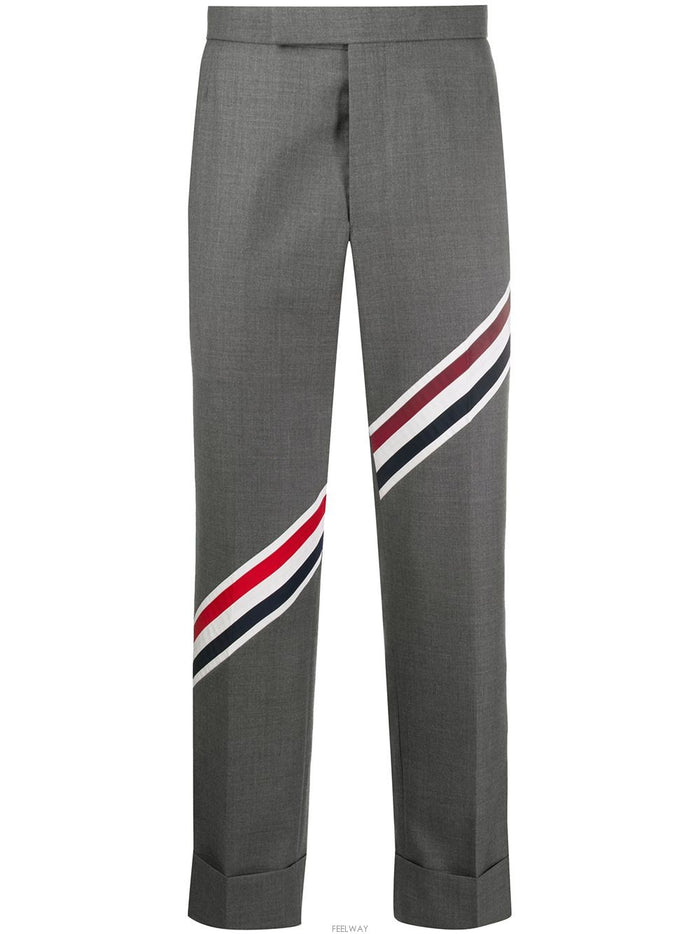 THOM BROWNE Tricolor Stripe Crop Pants Gray Mens Cotton