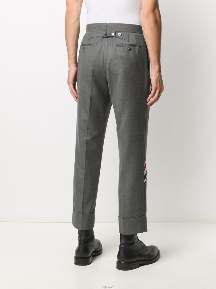 THOM BROWNE Tricolor Stripe Crop Pants Gray Mens Cotton