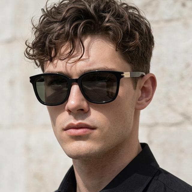 GUCCI Black Acetate Square Sunglasses Asian Fit Unisex
