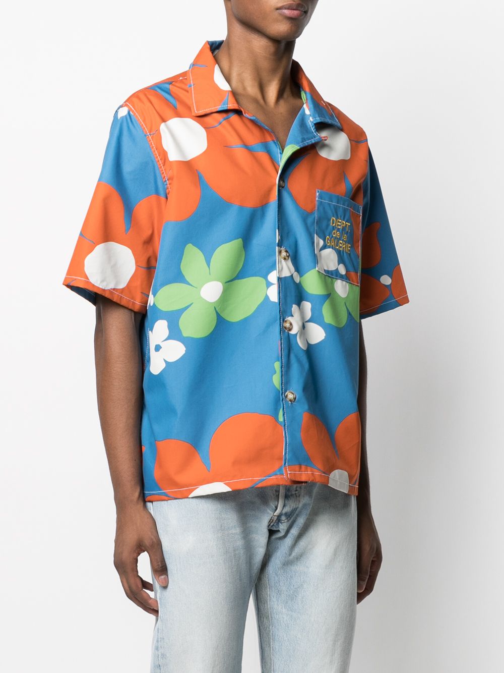 GALLERY DEPT. Men's Blue Floral Print Short Sleeve Shirt GD PBF 12 5297