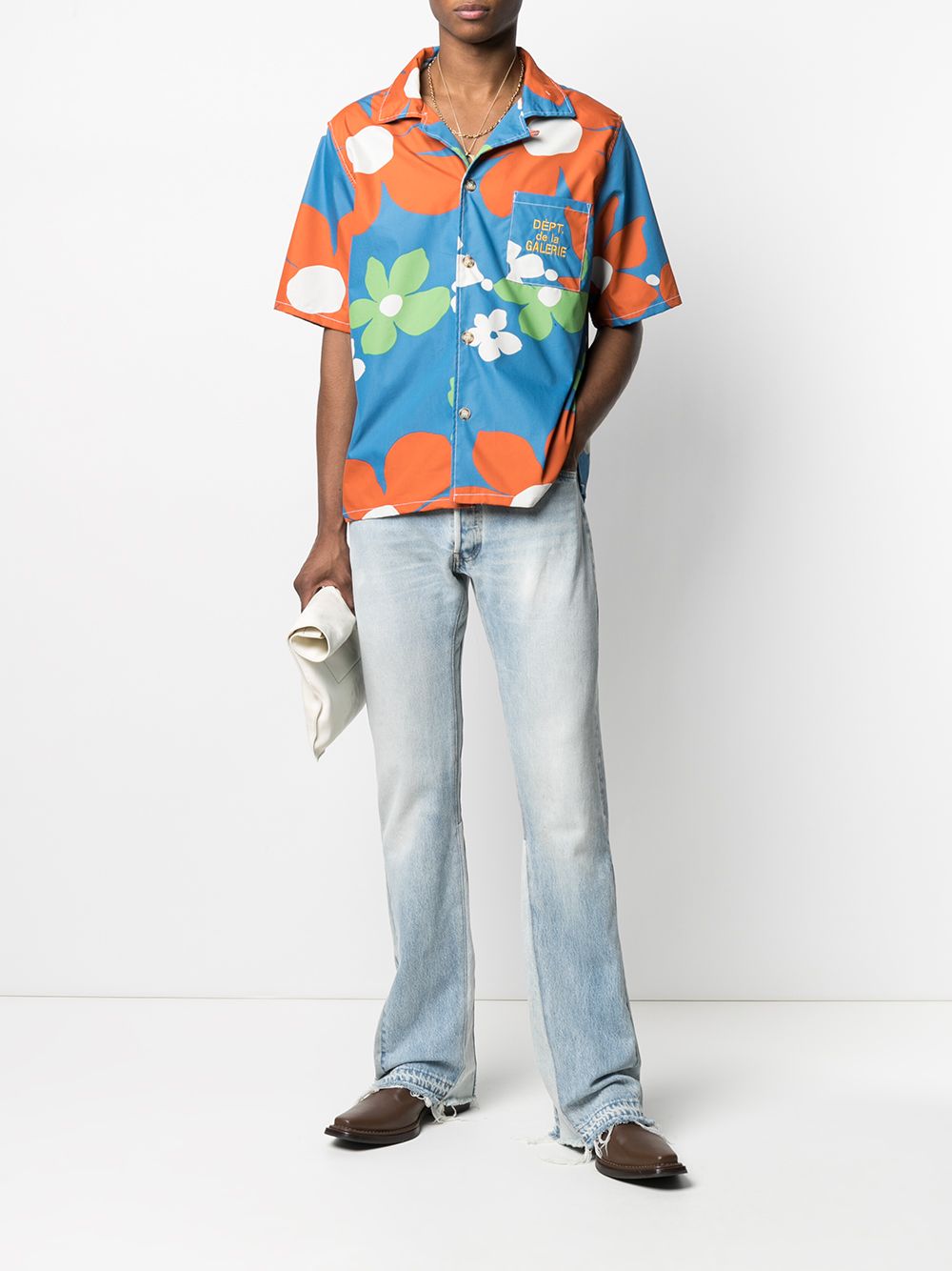 GALLERY DEPT. Men's Blue Floral Print Short Sleeve Shirt GD PBF 12 5297