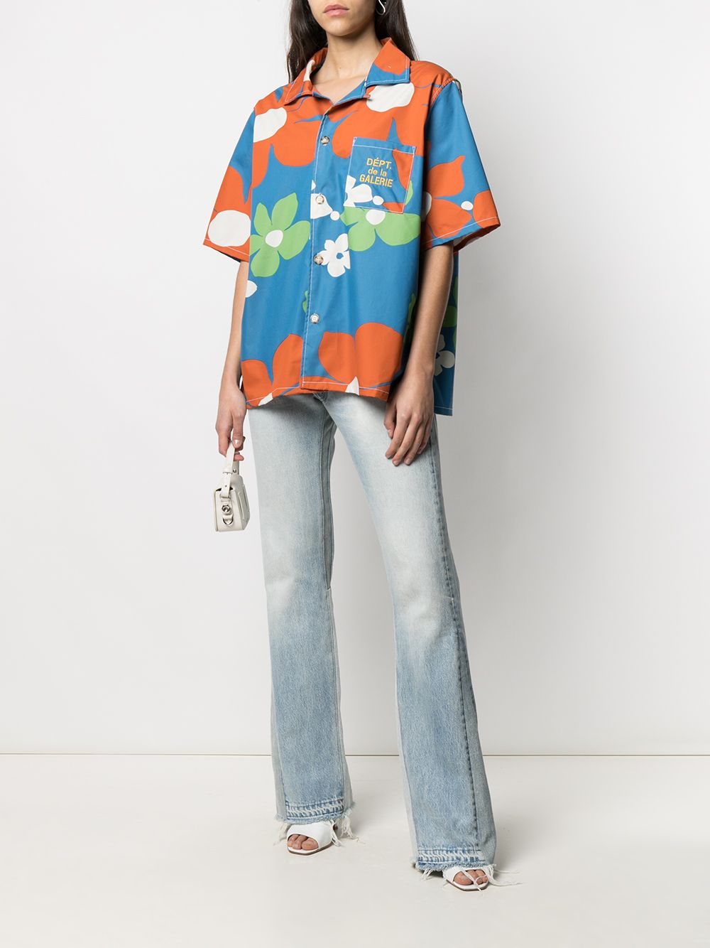 GALLERY DEPT. Men's Blue Floral Print Short Sleeve Shirt GD PBF 12 5297