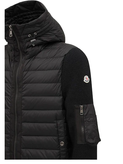 Moncler Tricot Knit Hooded Down Jacket Black
