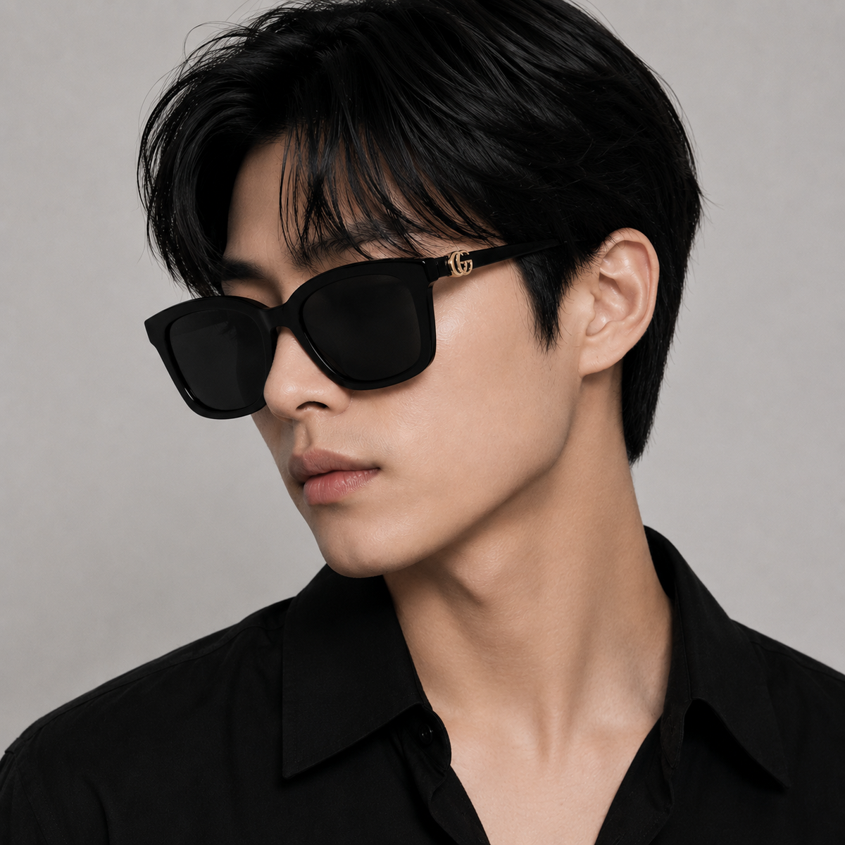 GUCCI Black Square Sunglasses Asian Fit Unisex GG Logo