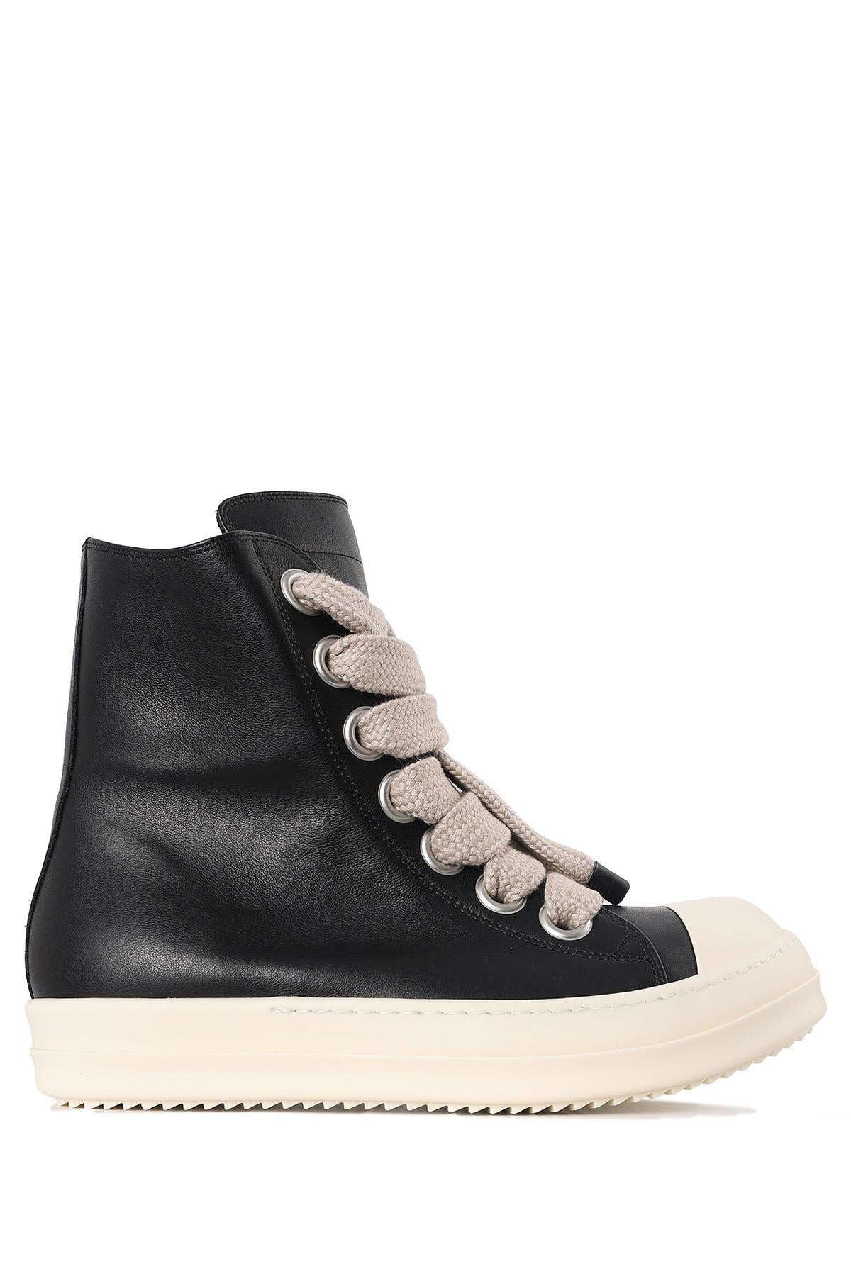 Rick Owens Jumbo Lace High-Top Sneakers Black Milk Leather