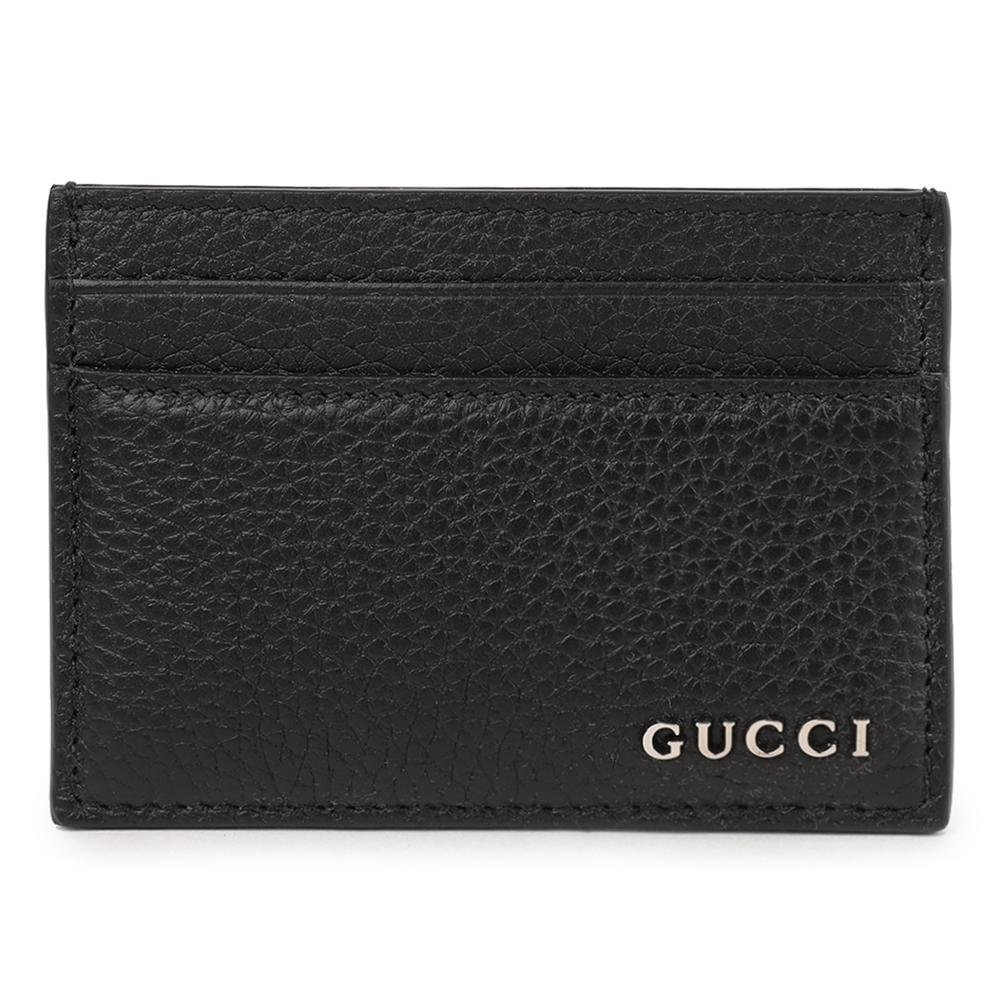 GUCCI Logo Card Case Black Leather Cardholder 771157 AABXM 1000