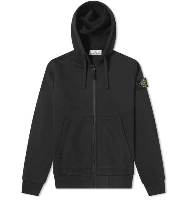 STONE ISLAND Organic Cotton Hooded Zip Jacket Black