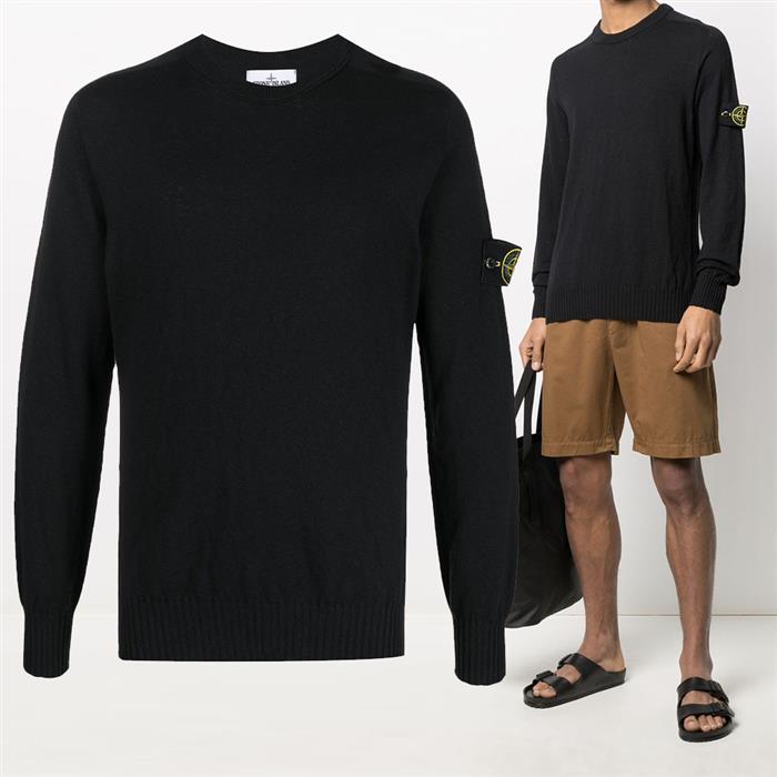 STONE ISLAND Men's Logo Patch Cotton Crewneck Sweater 7415524B0