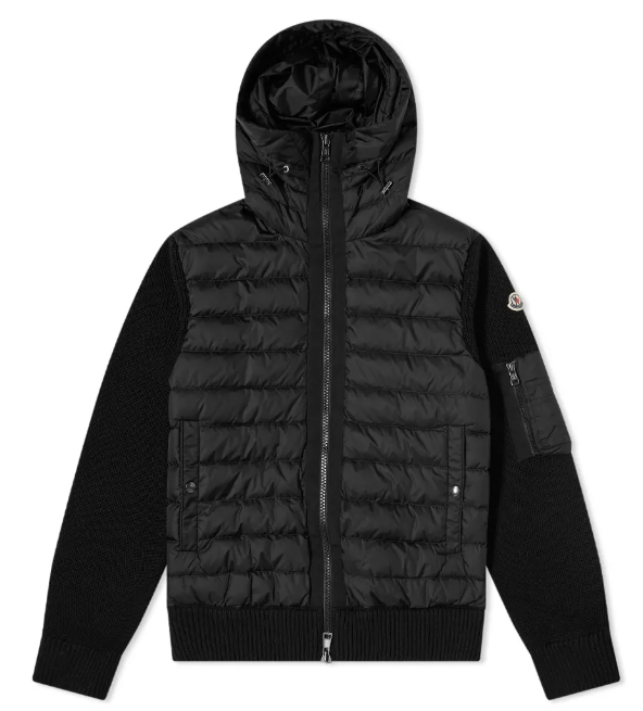 Moncler Tricot Knit Hooded Down Jacket Black