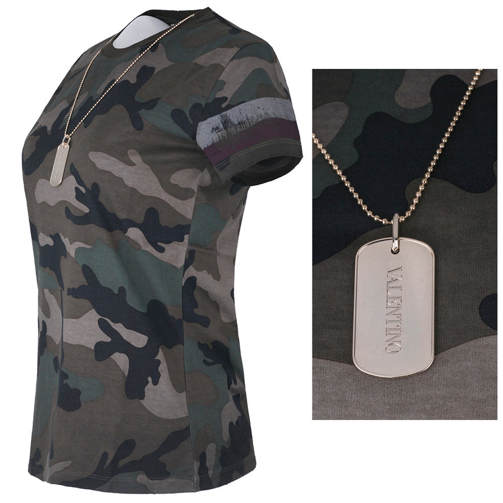 VALENTINO Women's Camo Print Short Sleeve T-Shirt MB3MG03W34W