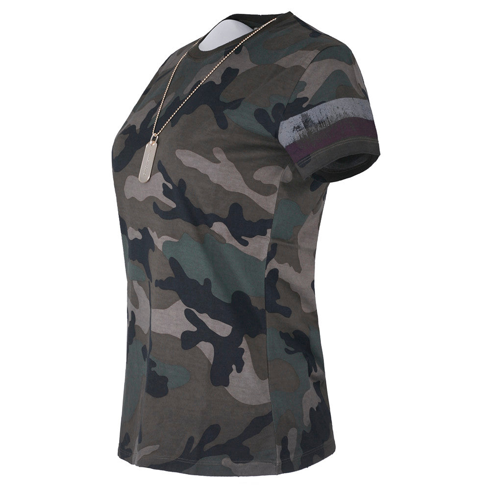 VALENTINO Women's Camo Print Short Sleeve T-Shirt MB3MG03W34W