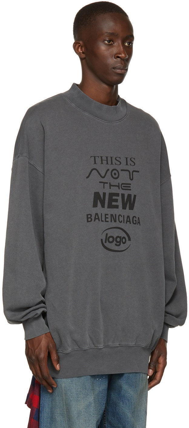 BALENCIAGA Vintage Wash Logo Crewneck Sweatshirt Gray Men