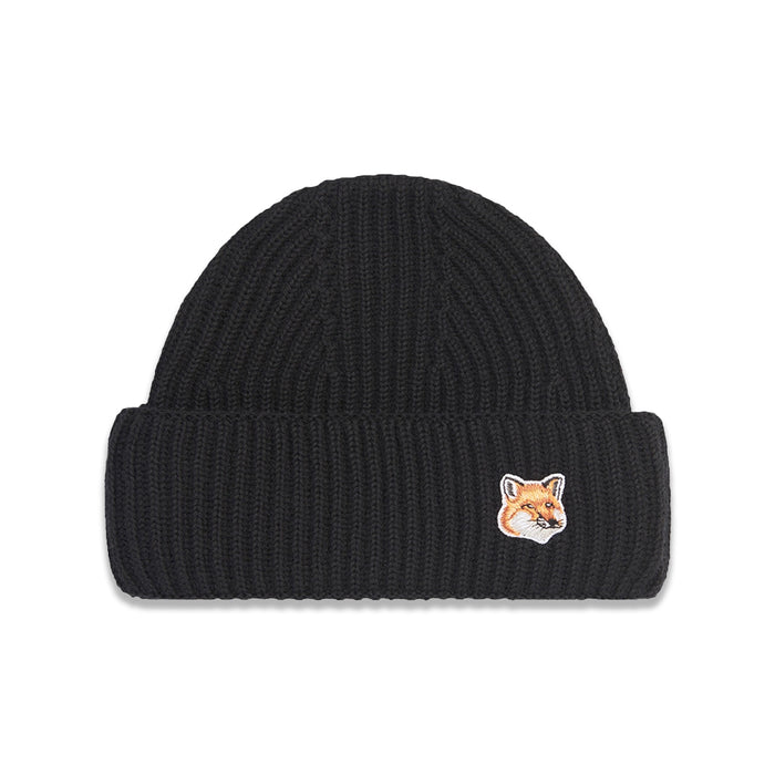 Maison Kitsune Fox Head Patch Wool Beanie Black HU06149KT1022