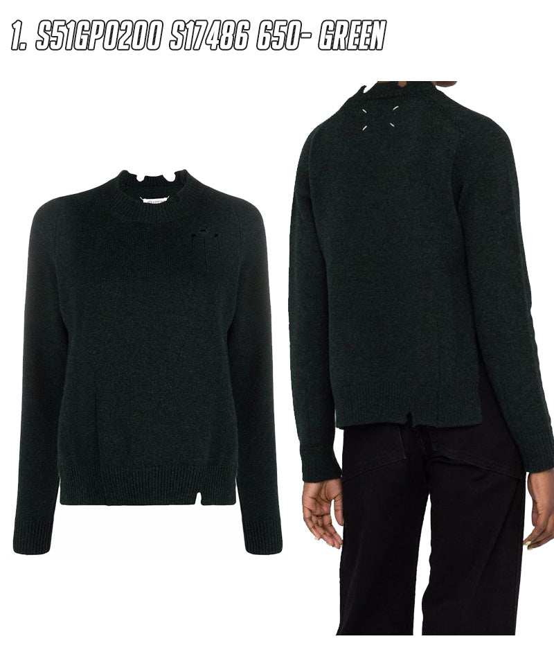 Maison Margiela Women's Distressed Raglan Crewneck Sweater S51GP0200 S17486