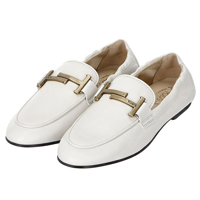 Tods Gold Double T Logo Leather Loafers Women’s Black