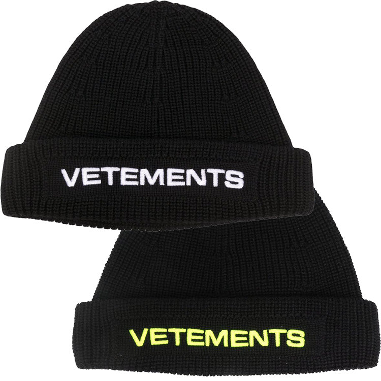 Vetements Embroidered Logo Beanie Hat Black Unisex