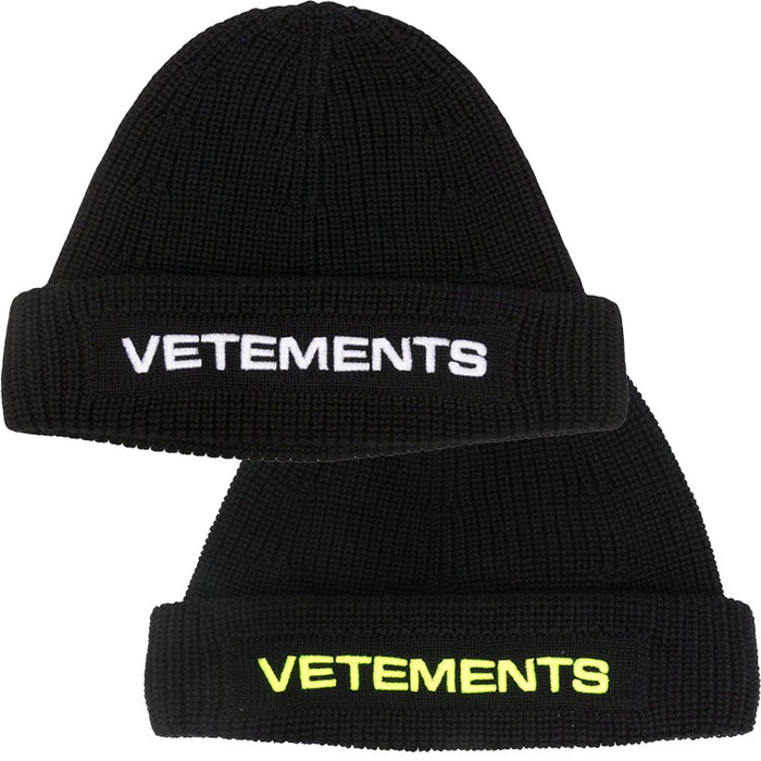 Vetements Embroidered Logo Beanie Hat Black Unisex