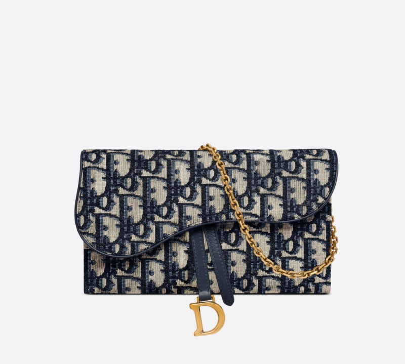 DIOR Oblique Saddle WOC Crossbody Wallet Chain Shoulder Bag