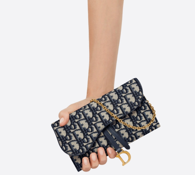 DIOR Oblique Saddle WOC Crossbody Wallet Chain Shoulder Bag