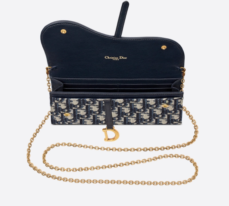 DIOR Oblique Saddle WOC Crossbody Wallet Chain Shoulder Bag