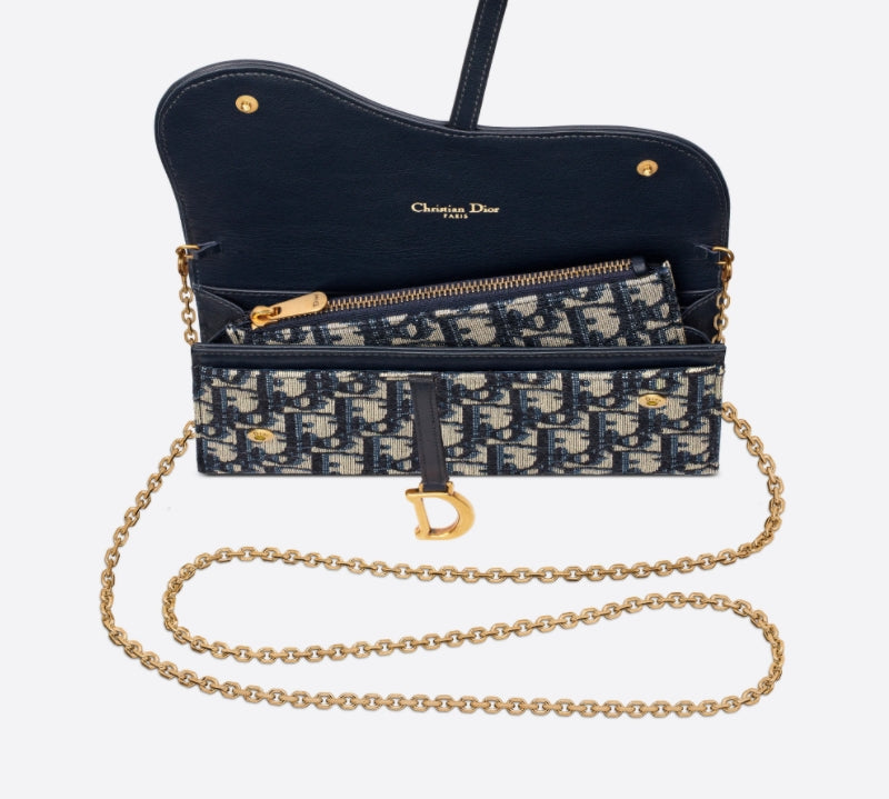 DIOR Oblique Saddle WOC Crossbody Wallet Chain Shoulder Bag