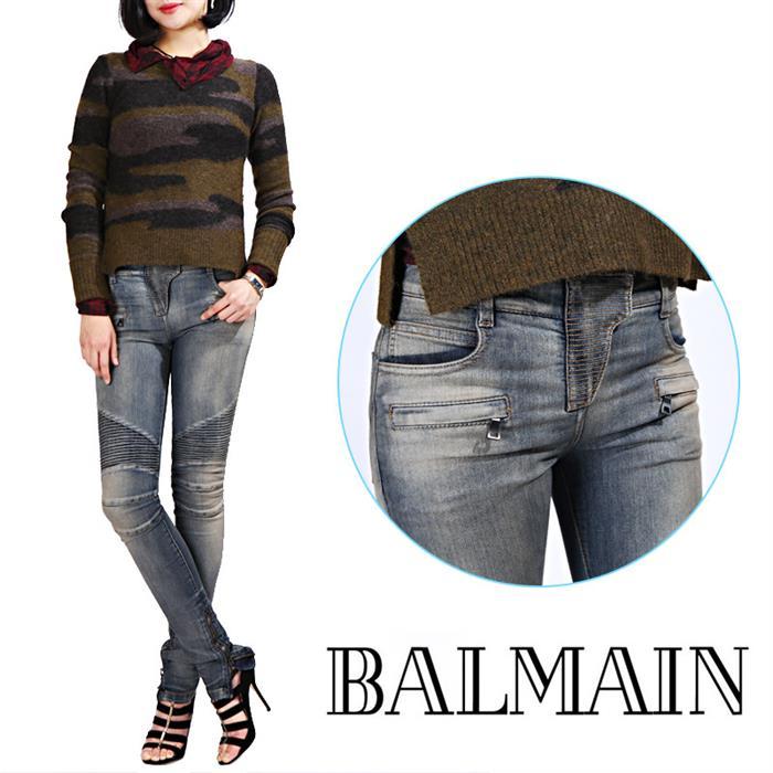 Balmain Women’s Mid Blue Biker Jeans 158N C3011